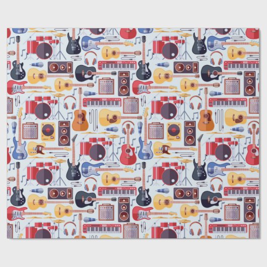 Farbenfrohe Musikinstrumente Muster Geschenkpapier (Flach)