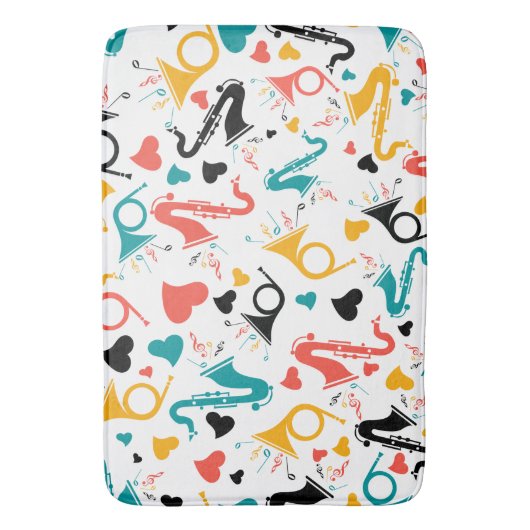 Farbenfrohe Musikinstrumente Note & Herz Muster Badematte (Vorderseite Vertikal)