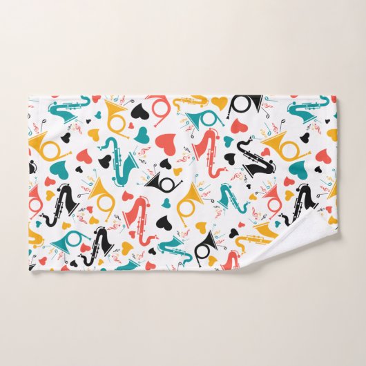 Farbenfrohe Musikinstrumente Note & Herz Muster Badhandtuch Set (Handtuch)