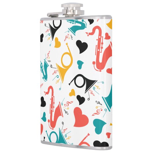 Farbenfrohe Musikinstrumente Note & Herz Muster Flachmann (Links)