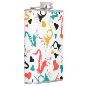 Farbenfrohe Musikinstrumente Note & Herz Muster Flachmann (Rechts)