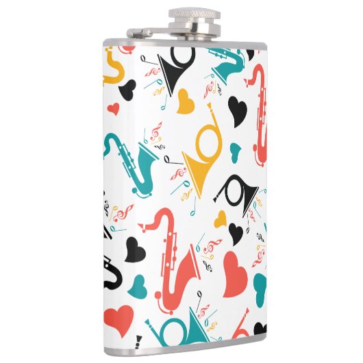Farbenfrohe Musikinstrumente Note & Herz Muster Flachmann (Rechts)