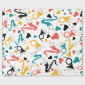 Farbenfrohe Musikinstrumente Note & Herz Muster Geschenkpapier (Flach)