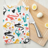 Farbenfrohe Musikinstrumente Note & Herz Muster Geschirrtuch (Viertel Falte)