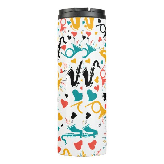 Farbenfrohe Musikinstrumente Note & Herz Muster Thermosbecher (Rückseite)