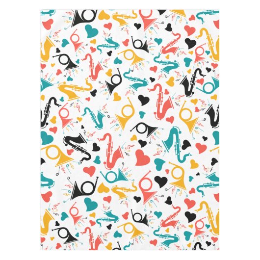 Farbenfrohe Musikinstrumente Note & Herz Muster Tischdecke (Vorderseite)