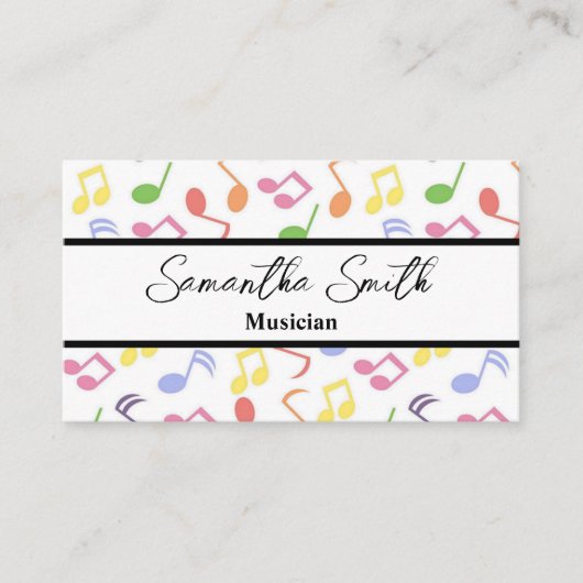 Farbenfrohe Musiknote Musikermusiklehrerin Visitenkarte (Vorderseite)