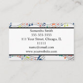 Farbenfrohe Musiknote Musikermusiklehrerin Visitenkarte (Rückseite)