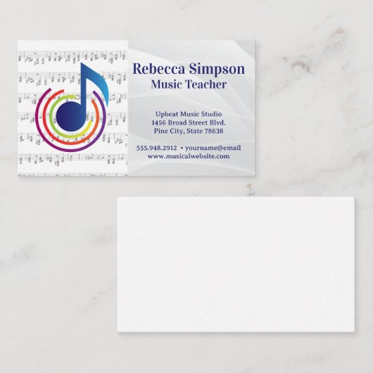 Farbenfrohe Musiknote Visitenkarte (Vorne/Hinten)