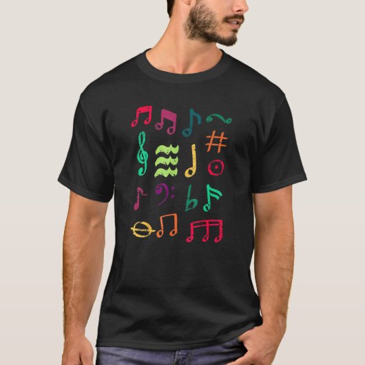 Farbenfrohe Musikszettel - Musiklehrer und Mu T-Shirt (Vorderseite)