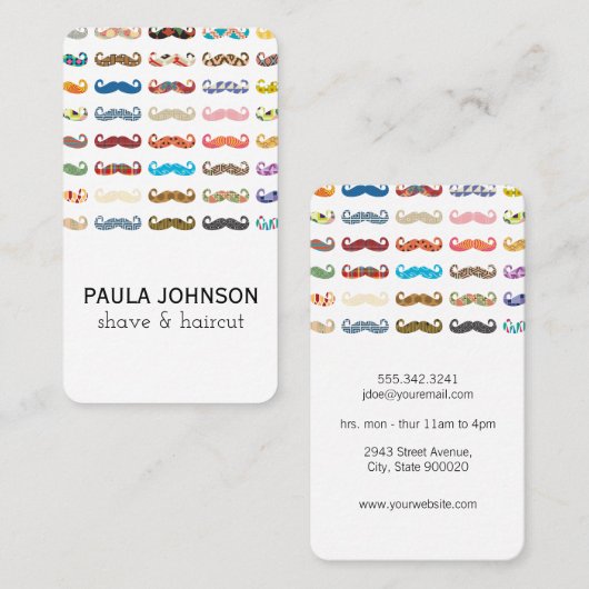 Farbenfrohe Mustaches Pattern Visitenkarte (Vorne/Hinten)