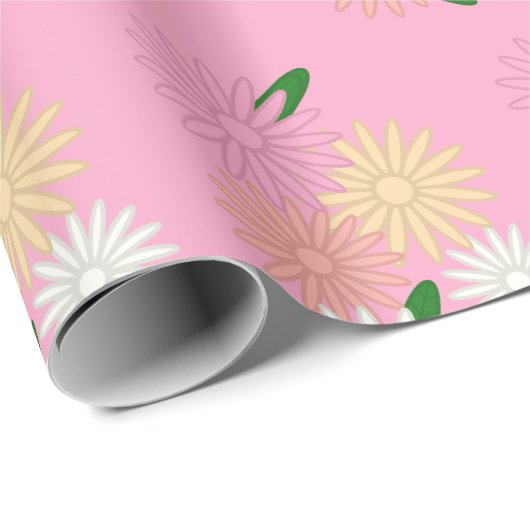 Farbenfrohe Muster auf Narbenrosa Geschenkpapier (Rolleneckpunkt)