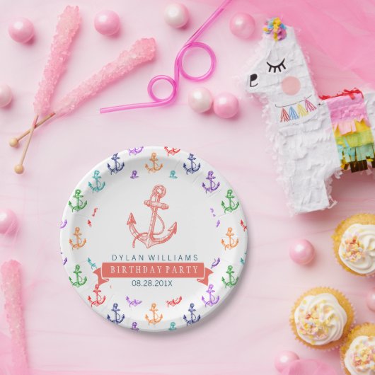 Farbenfrohe Muster für die Anker des Schiffes Pappteller (Party)