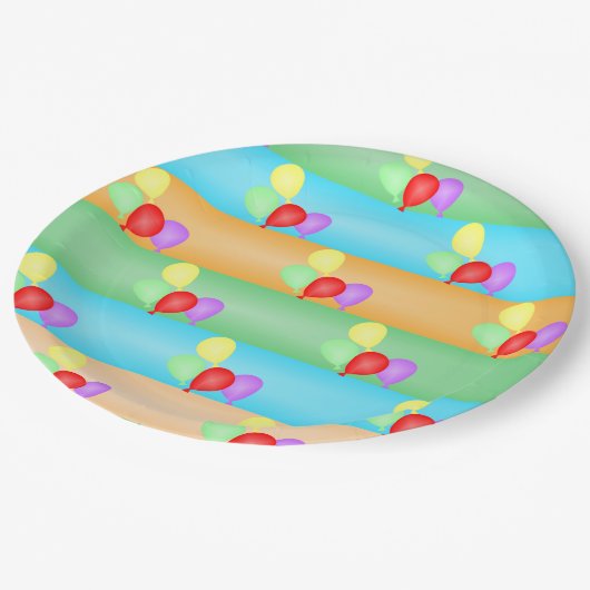 Farbenfrohe Muster für die Balloons Pappteller (Schrägansicht)