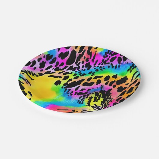 Farbenfrohe Muster für Tierdrucke Pappteller (Schrägansicht)