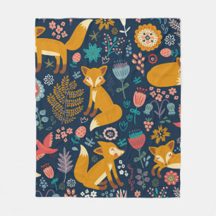 Farbenfrohe Muster mit Fuchs, Muster, Wald, Fall Fleecedecke