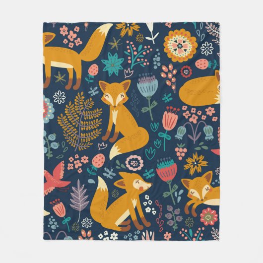 Farbenfrohe Muster mit Fuchs, Muster, Wald, Fall Fleecedecke (Vorderseite)