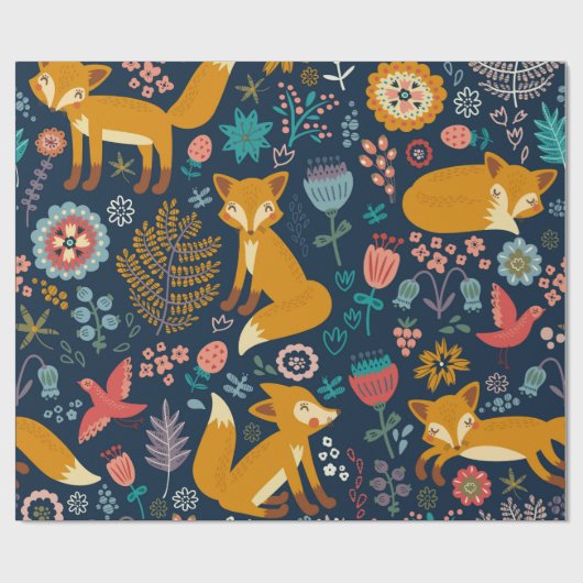 Farbenfrohe Muster mit Fuchs, Muster, Wald, Fall Geschenkpapier (Flach)