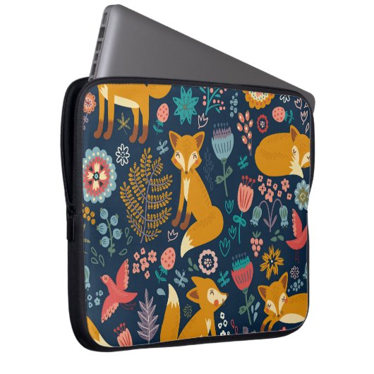 Farbenfrohe Muster mit Fuchs, Muster, Wald, Fall Laptopschutzhülle (Vorne Rechts)