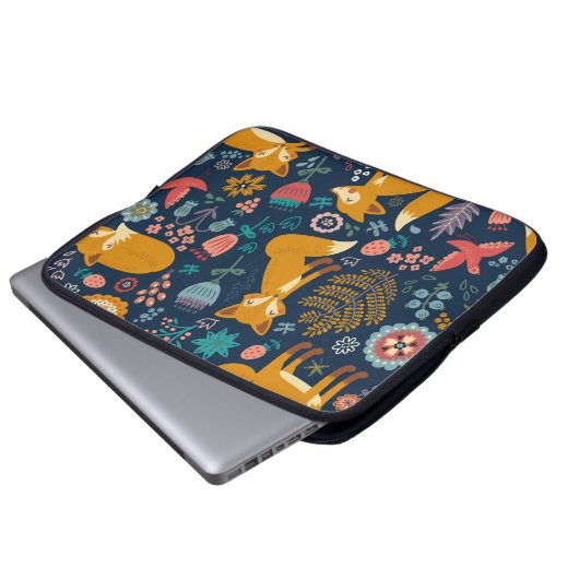 Farbenfrohe Muster mit Fuchs, Muster, Wald, Fall Laptopschutzhülle (Vorne Knopf)