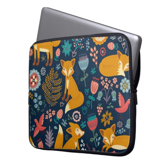 Farbenfrohe Muster mit Fuchs, Muster, Wald, Fall Laptopschutzhülle (Vorderseite Links)