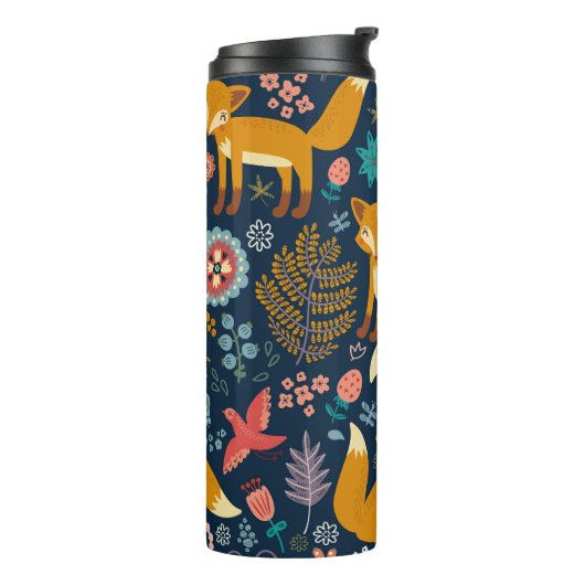 Farbenfrohe Muster mit Fuchs, Muster, Wald, Fall Thermosbecher (Nach links gedreht)