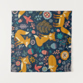 Farbenfrohe Muster mit Fuchs, Muster, Wald, Fall Wandteppich (Vorderseite (Horizontal))