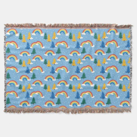 Farbenfrohe Muster mit Regenbogen und Bäumen Decke (Vorderseite)