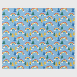 Farbenfrohe Muster mit Regenbogen und Bäumen Geschenkpapier