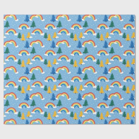 Farbenfrohe Muster mit Regenbogen und Bäumen Geschenkpapier (Flach)