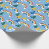 Farbenfrohe Muster mit Regenbogen und Bäumen Geschenkpapier (Ecke)