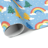 Farbenfrohe Muster mit Regenbogen und Bäumen Geschenkpapier (Rolleneckpunkt)