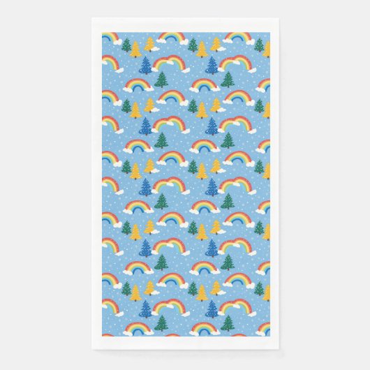 Farbenfrohe Muster mit Regenbogen und Bäumen Serviette (Vorderseite)