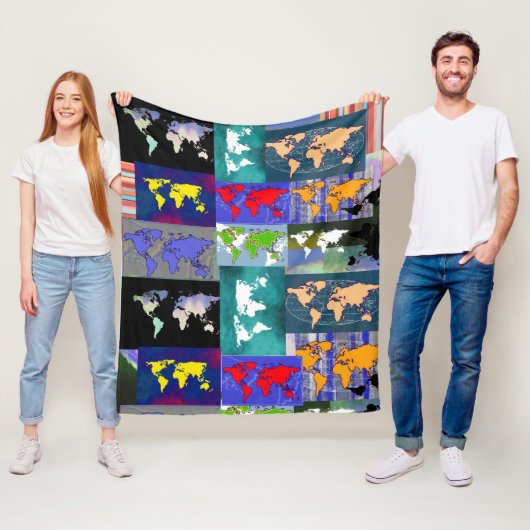 Farbenfrohe Muster Mixed World Maps gestanzt Allop Fleecedecke (Beispiel)