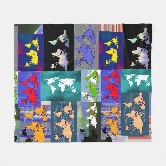 Farbenfrohe Muster Mixed World Maps gestanzt Allop Fleecedecke (Vorderseite (Horizontal))