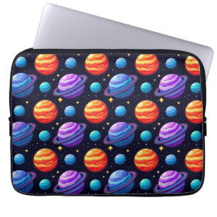 Farbenfrohe Muster von Planeten und Sternen Laptopschutzhülle