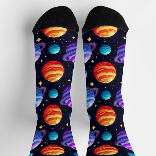 Farbenfrohe Muster von Planeten und Sternen Socken (Oben)