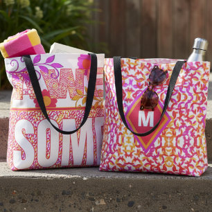 Farbenfrohe Mustertasche mit dem Text Awesome Tasche