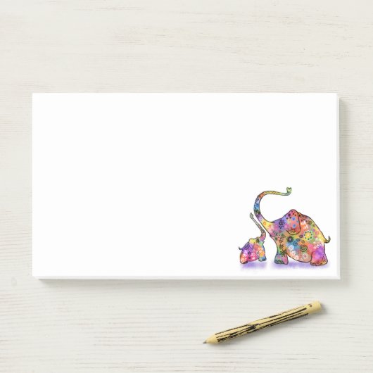 Farbenfrohe Mutter und Baby Elefanten Post-it Klebezettel (Auf Schreibtisch)