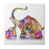 Farbenfrohe Mutter und Baby Elephant Keramik Tile Fliese (Vorderseite)