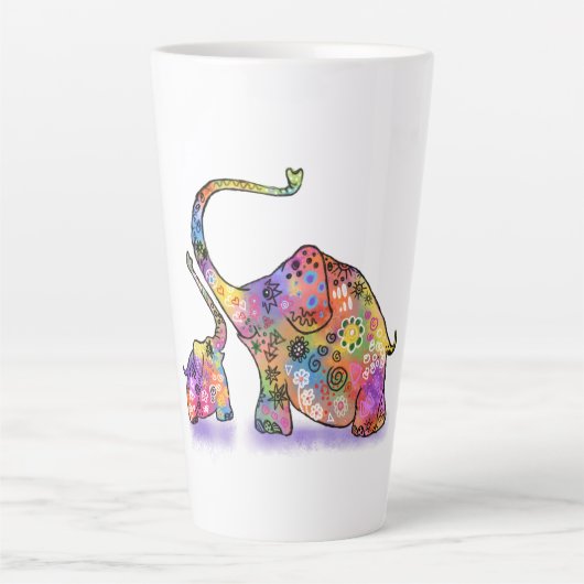 Farbenfrohe Mutter und Baby Elephant Latte Tasse (Vorderseite)