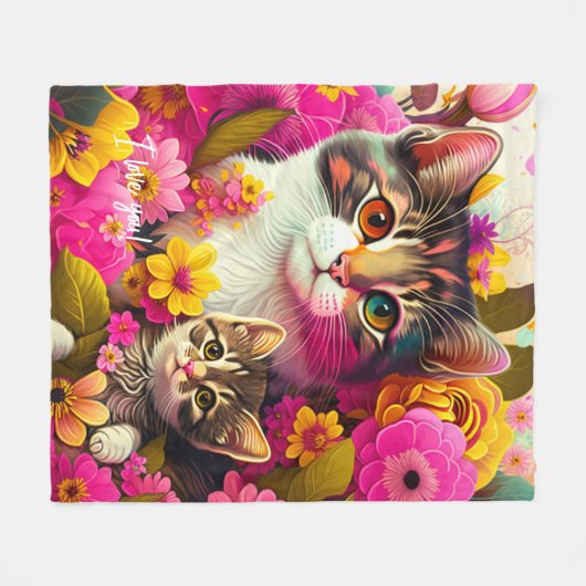 Farbenfrohe Mutterkatze und Kitten Fleece Blanken (Vorderseite (Horizontal))