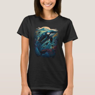 Farbenfrohe mystische Orkanwale, die Delphin-Topf T-Shirt