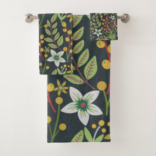 Farbenfrohe, nahtlose Blume mit Blumenmuster und v Badhandtuch Set