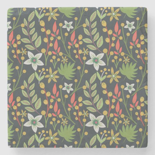 Farbenfrohe, nahtlose Blume mit Blumenmuster und v Steinuntersetzer (Vorderseite)