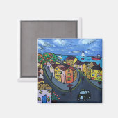 Farbenfrohe, naive Aussicht auf Robin Hood's Bay Magnet (Vorderseite/Rückseite)