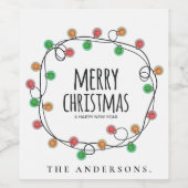 Farbenfrohe Name Weihnachten Lichter Frohe Weihnac Weinetikett (Einzelnes Label)