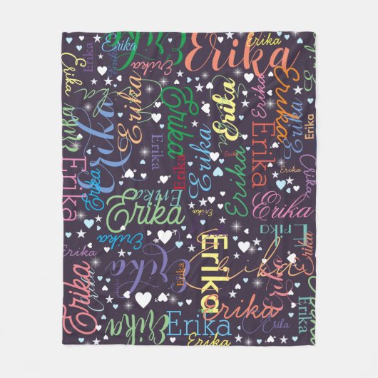 Farbenfrohe Namen Niedliche Herzen und Sterne auf Fleecedecke (Vorderseite)