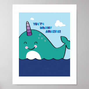 Farbenfrohe Narwhal-Illustration - Art des Ocean A Poster
