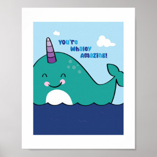 Farbenfrohe Narwhal-Illustration - Art des Ocean A Poster